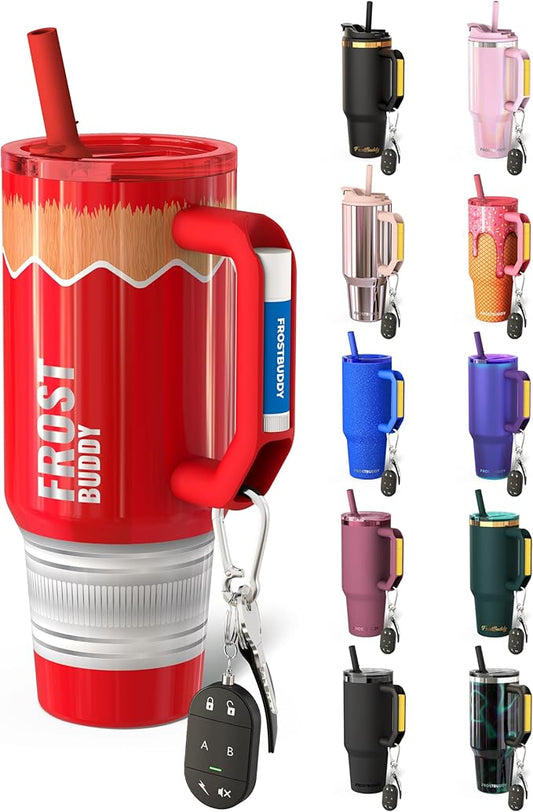 Thicc Buddy - 40 oz Stainless Steel Vacuum Insulated Tumbler with Lid and Straw for Water - Travel Mug Cupholder Friendly - Gifts for Women Men Him Her (Red Pencil)