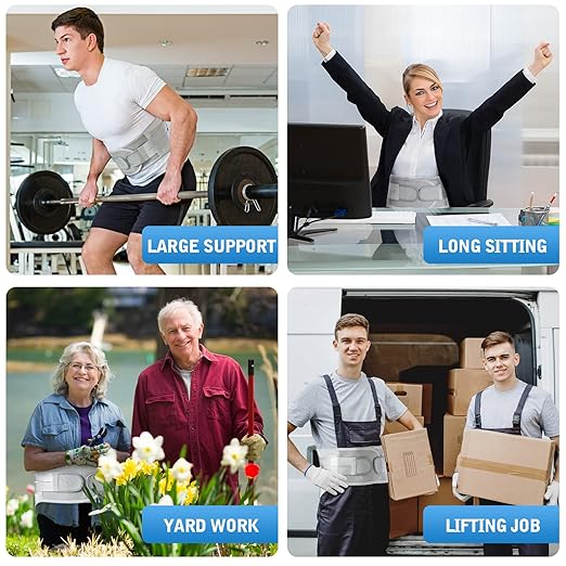 Back Brace for Lower Back Pain Relief - Back Support Belt for Women & Men, Lower Back Brace for Herniated Disc, Sciatica. Removable Stays for Lower Back Support with 2 Different Hardness Sets (XX-Large, Grey)
