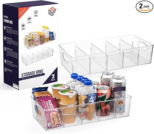 ClearSpace Plastic Pantry Organization and Storage Bins with Removable Dividers – XL Perfect Kitchen / Refrigerator/ Cabinet Organizers, 2 Pack