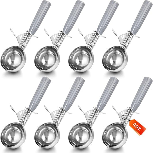 Reallnaive 8 Pcs Release Cookie Scoops Ice Cream Scooper with Trigger Release Portion Scoop Stainless Steel for Portion Control, Baking Food, Cookie Dough (4 oz,Gray)