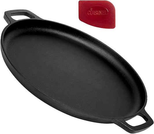 Cuisinel Cast Iron Pizza Pan 13.5-Inch – Pre-Seasoned Round Baking Stone for Oven, Grill & Stovetop – Heavy-Duty Skillet Alternative for Crispy Crust Pizza, Flatbreads & Roasting