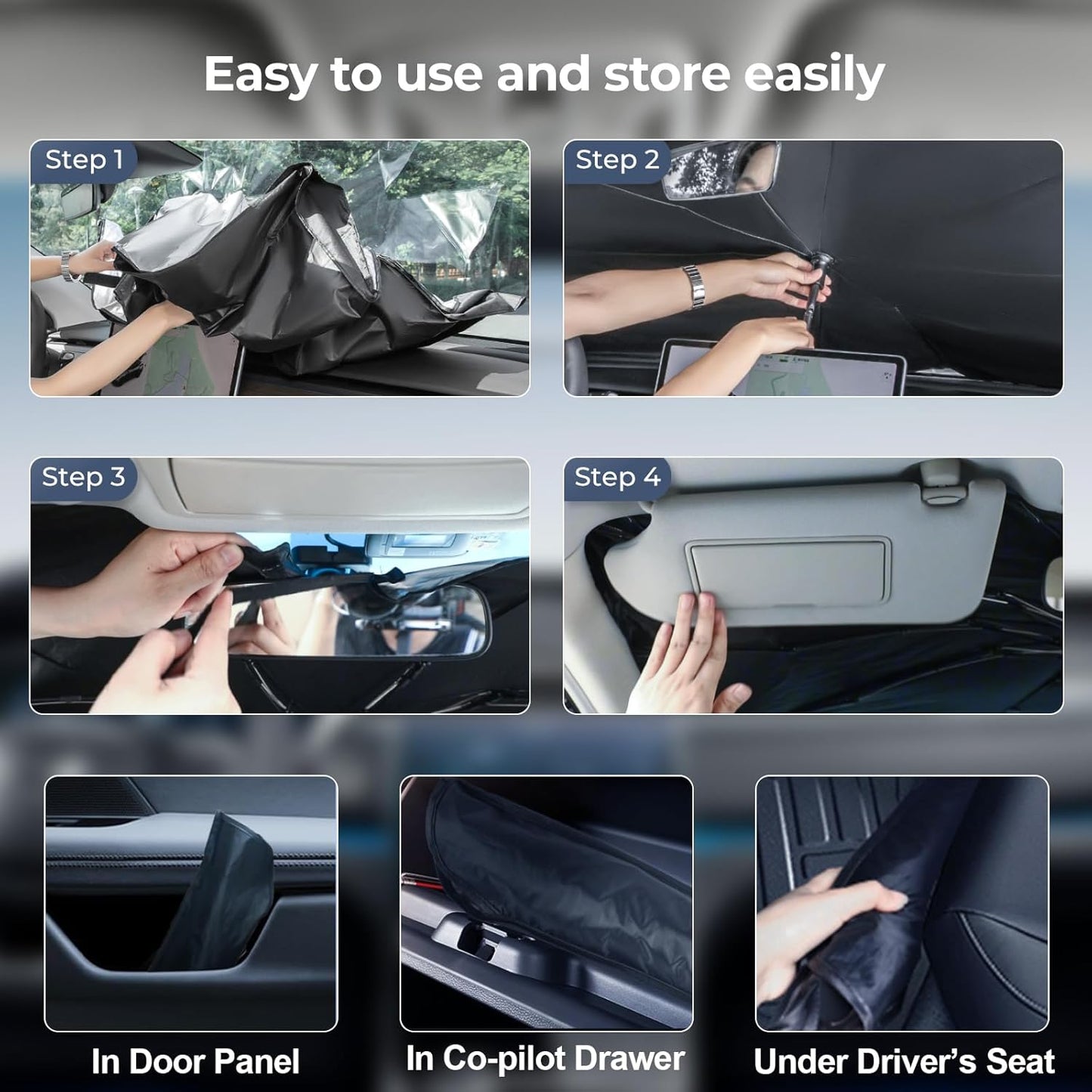 Windshield Sun Shade Umbrella: for Tesla Model3-2016-2023 2024 2025 Model 3 Highland- Front Car Tesla Window Shades - 4-Layers Tesla-Model 3 Thickened Foldable Sunshades Block UV Keep Cool