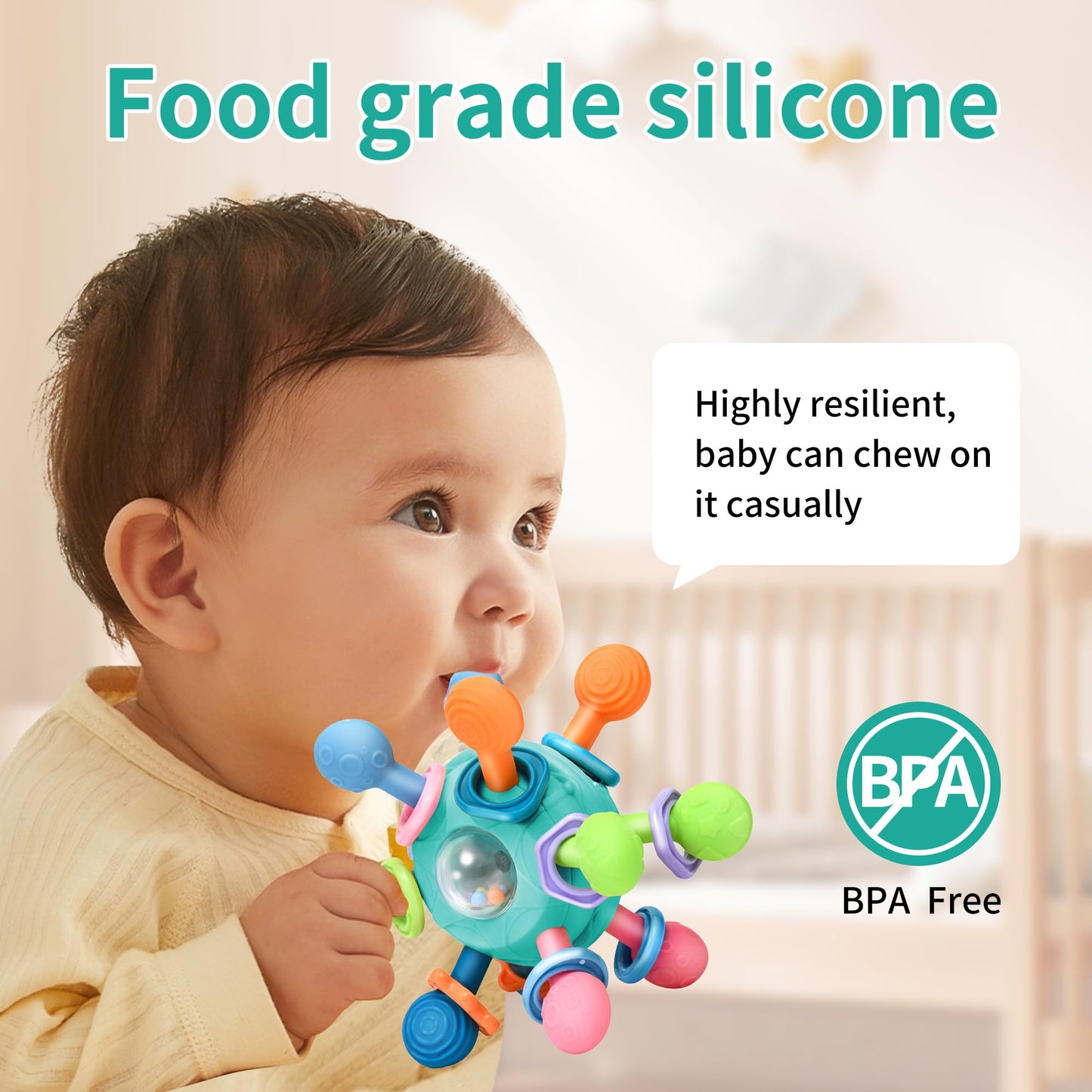 Baby Montessori Teething Toys for 0-6 6-12 Months BPA Free Sensory Toys for Babies 0 3 6 9 12 18 Months Newborn Infant Learning Developmental Chew Rattle Toys Shower Gifts for 1 2 Year Old Girls Boys