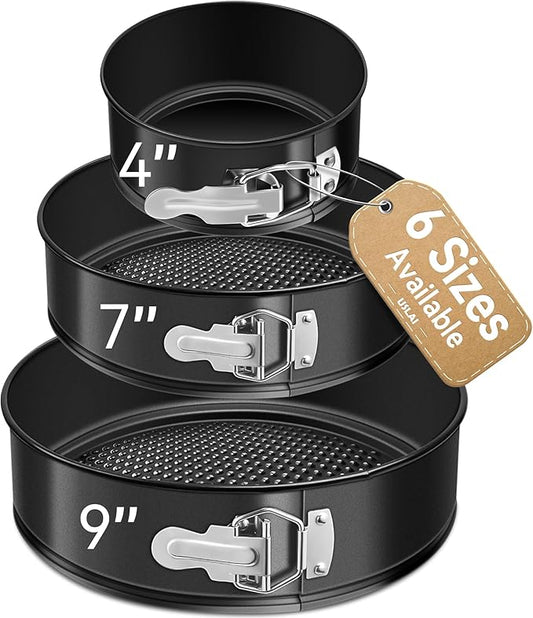 USLAI Springform Pan, 4+7+9 Inch Nonstick Cheesecake Pan with Removable Bottom, Easy to Clean, Ideal for Baking Cakes, Pies and Quiches - Set of 3