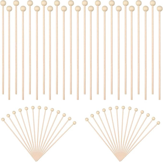 50 Pack Wooden Rock Candy Sticks with Ball Tips- 6 Inch Natural Wood Cake Pop & Drink Stirrer Sticks, Wood Swizzles Sticks for Chocolate Dipping & Coffee(15cm, Round Ball Head, Bulk)