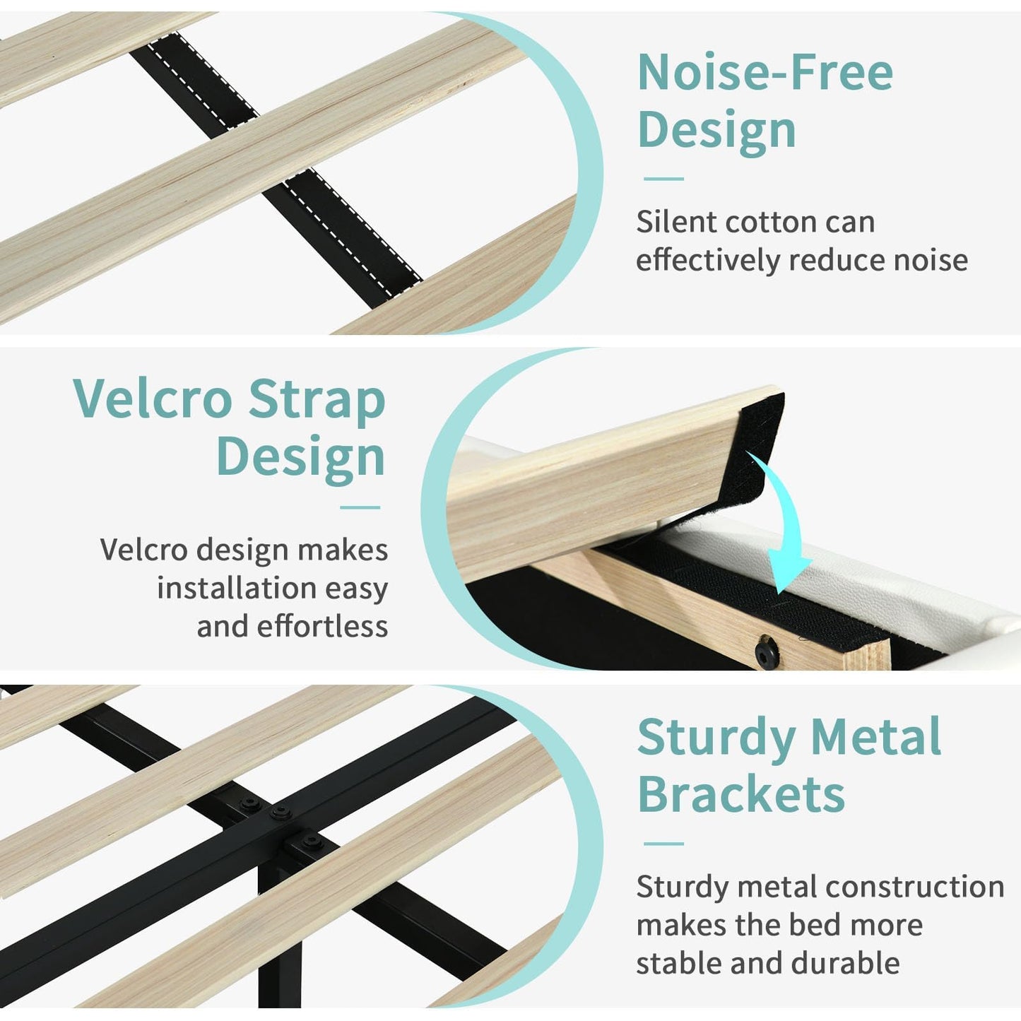IMMERSTABLE Queen Bed Frame, Bed Frame Queen Size with LED Lights, Upholstered Queen Bed Frames with Headboard, Heavy Duty Wood Slats Support, Noise-Free, No Box Spring Needed, Easy Assembly, White