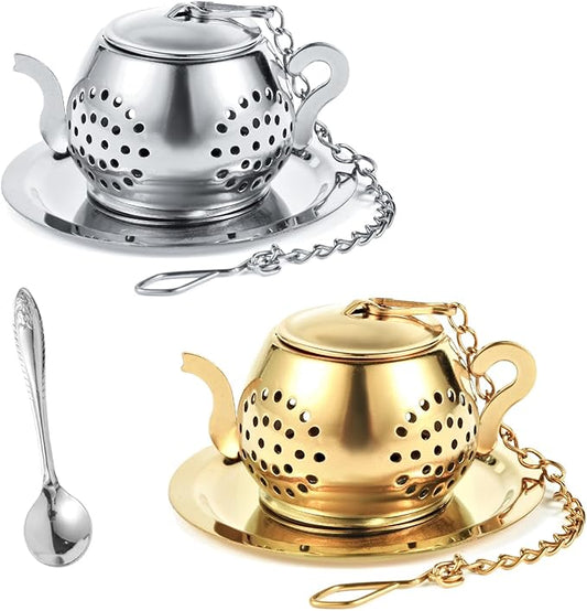 2-Pack Premium Tea Infusers with Spoon – 304 Stainless Steel Loose Leaf Tea Strainer & Steeper – Cute Teapot Design for a Thoughtful Brewing Journey