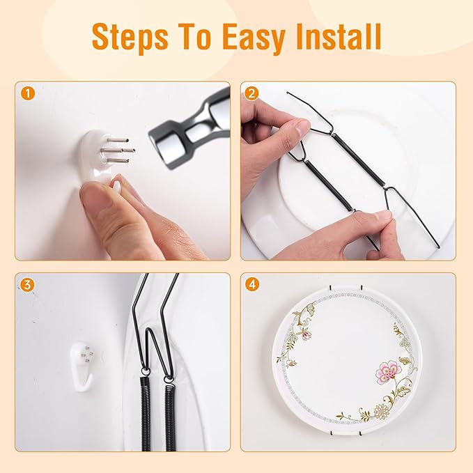 Bilillo 6 Pack Plate Hangers for The Wall, Suitable for 10''-14'' Decorative Plate,Invisible Heavy Duty Wire Plate Holder with Wall Hooks, Plate Hangers for Displaying Plates, Platter, Dish (Black)
