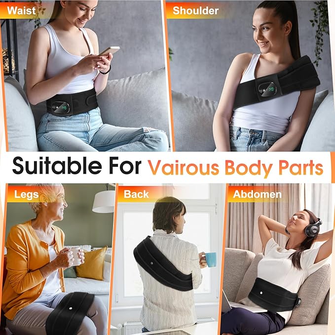 Electric Heating Pad for Back, XL Cordless Heated Back Belt Wrap with 3 Heating and 3 Vibration Modes, 5000mAh Battery Operated Lower Back Massager, Heated Pad for Back
