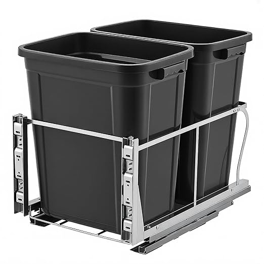 2 x 10 Gal Pull Out Trash Can Under Cabinet, Under Sink Garbage Bin Kit with Soft-Close Slides, Recycling and Waste Combo for Kitchen, Laundry | Requires Minimum Cabinet Opening 18" W x 24" D