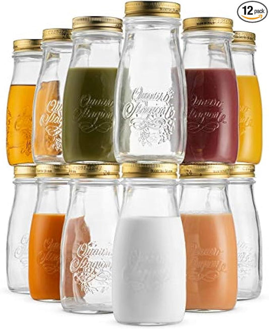 Bormioli Rocco Quattro Stagioni 13.5 Oz. Bottles (Set of 12) - Vacuum‑Seal Glass Canning & Beverage Bottles with Twist‑Top Lid - Clear Lead‑Free Glass for Jams, Sauces, Drinks & Gifts - Made in Italy