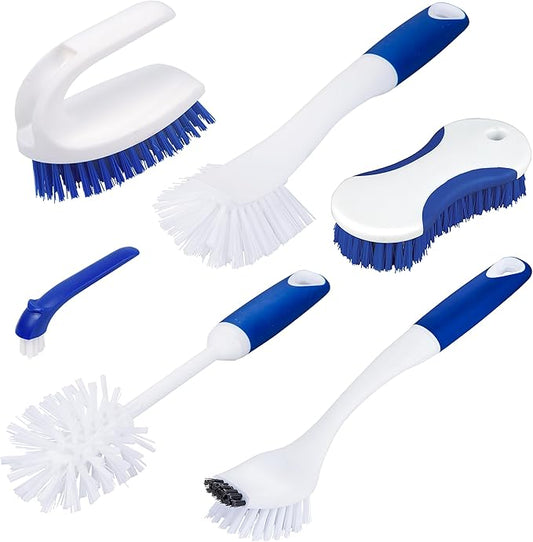 CELOX Kitchen Scrub Brush Set with Ergonomic Handle, Deep Cleaning Brushes, Include Dish Brush (Blue White)