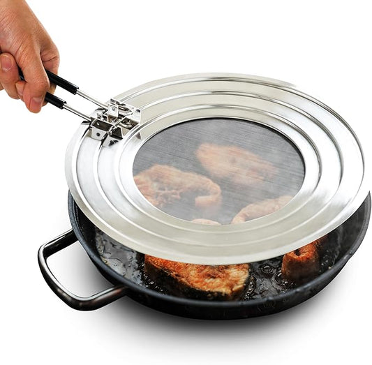 14 inch Dishwasher-Safe Splatter Screen Guard for Frying Pan Grease - Shields 99% of Stove Top from Bacon, Fry Oil, or Deep Fryer Splash - Easy Kitchen Storage Foldable Heat-Resistant Silicone Handle