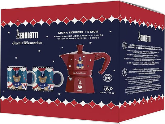 Bialetti Moka Express Iconic Italian Stovetop Espresso Maker (Red/Blue, 6 Cups Set)