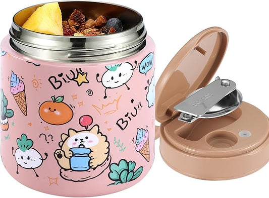 15.2oz Kids Thermo for Hot Food – Vacuum Insulated Food Jar with 316 Stainless Steel Interior, Leakproof Wide Mouth Soup Thermos for School Lunch (Ice Cream Pink)
