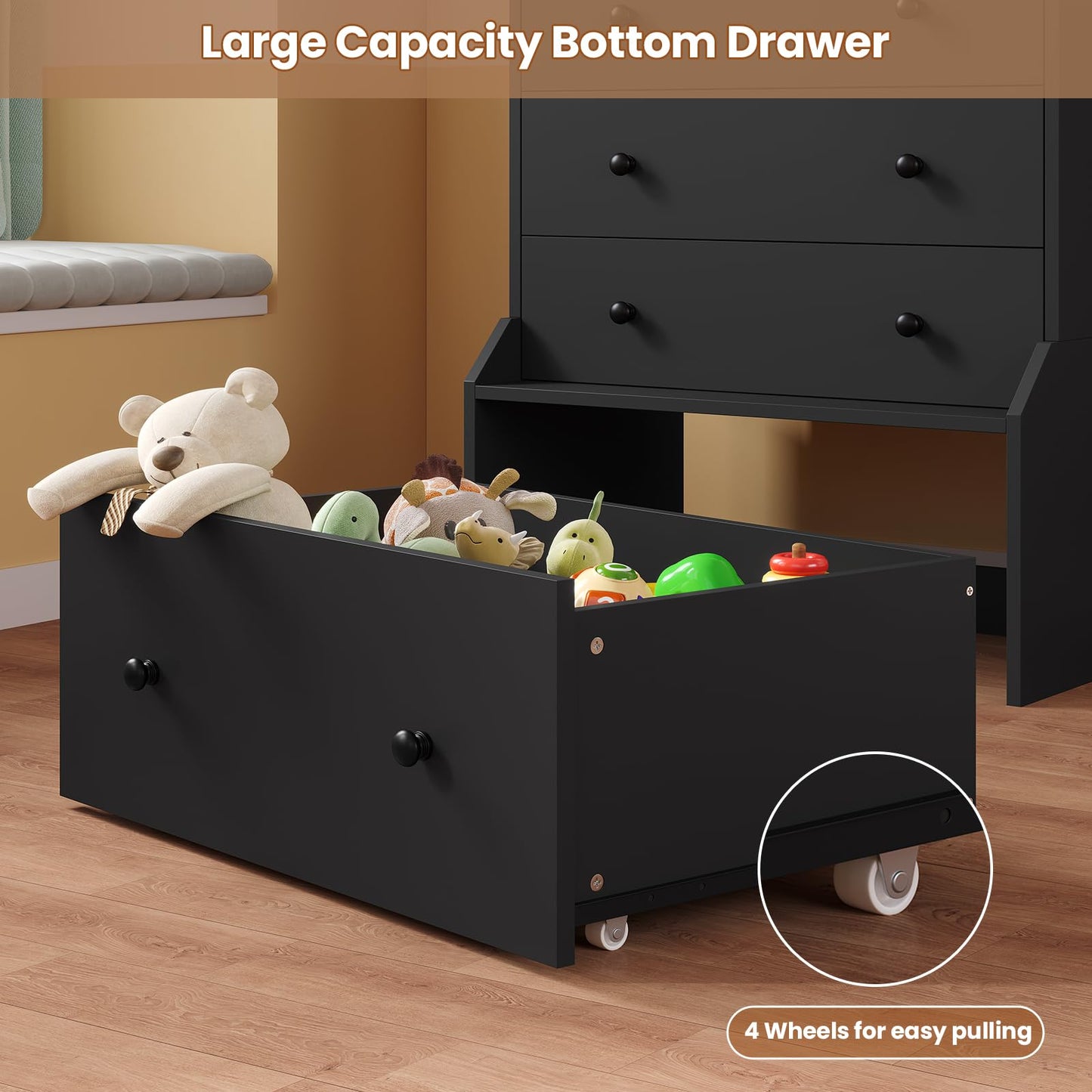 ADORNEVE 6 Drawer Dresser for Bedroom,55.1" Tall Black Chest of Drawers,Large Modern Vertical Dresser for Living Room,Hallway, Closet