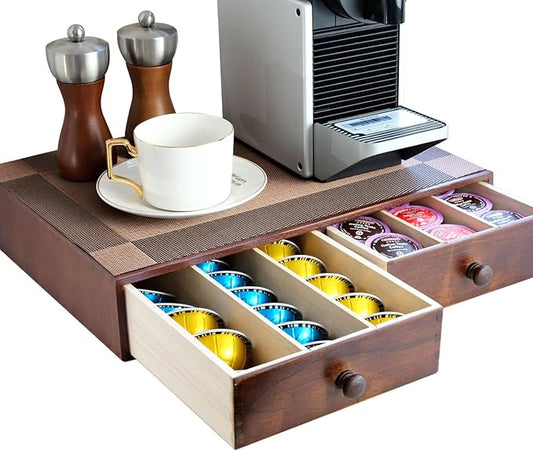 MonBel Wooden K Cup Organizer Coffee Pod Storage Box, Coffee Pods and Tea Organizer Holder, K Pod Drawer Coffee Maker Machine Stand, Kcup Drawer Organizer, 30 Pod Capacity