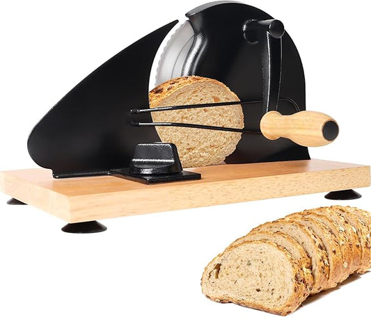 Manual Bread Slicer for Homemade Bread,Even Slicing Thickness-Adjustable Slices,Sourdough Slicer with Scale Lines&SuperStrong SuctionCup Fixation (Black-Guide)