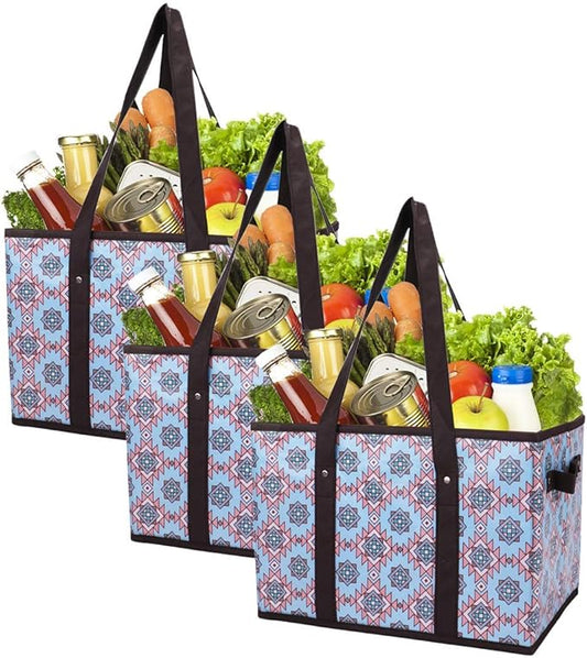Foraineam Reusable Grocery Bags Set Durable Heavy Duty Tote Bag Collapsible Grocery Shopping Box Bag with Reinforced Bottom