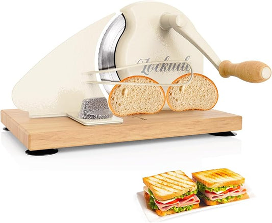 Upgrade Manual Bread Slicer for Homemade Sourdough - Adjustable Thickness & Evenly Slice, Bread Slicer with Scale Lines, Hand Crank, Suction Cups and Bread Guide for Sandwiches, Toast, Bagel, Baguette