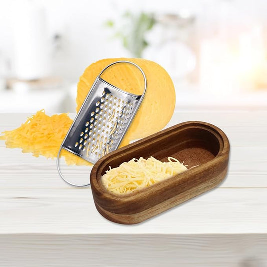 Cheese Grater - Stainless Steel With Wood Container, Hand Mini Shredder Zester Box for Kitchen