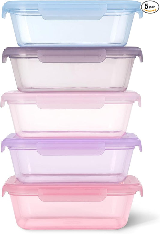 Ello Snap & Nest 10-Piece 4.5 Cup Plastic Meal Prep Set, Reusable Food Containers for Healthy Eating, Freezer, Dishwasher Safe, Berry Fields