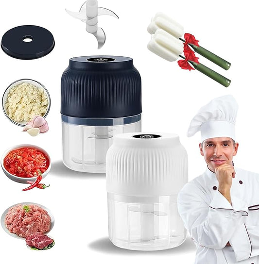 2026 Upgraded Electric Garlic Chopper, Mini Portable Veggie Cutter, USB Rechargeable, 350ML Portable Cordless Mini Food Processor for Nuts Chili Onion Minced Meat and Spices (2PCS-B)