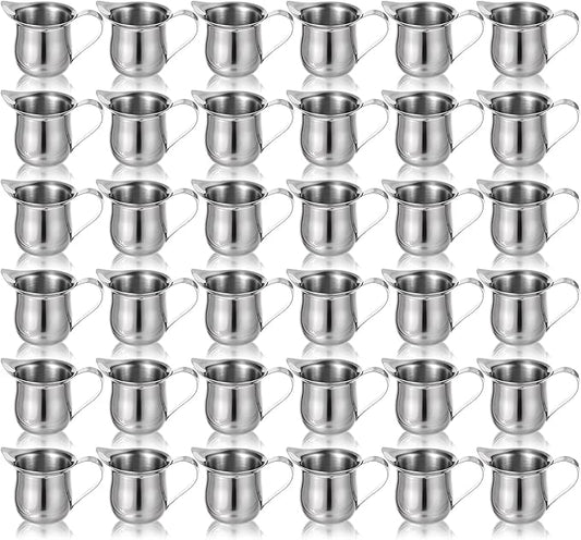 Molain 36 Pcs Stainless Steel Bell Creamers, 3 oz Mini Creamer Pitcher with Handle and Pouring Spout Cup Container for Serving Milk Coffee Salad Dressing Maple Syrup Espresso Machine Restaurant Cafes