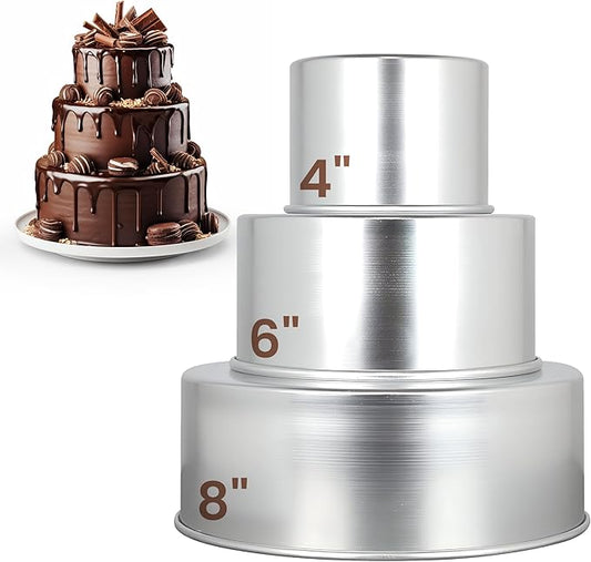 Aunt Shannon's Kitchen Tall Round Cake Pans - 4 Inch, 6 Inch, 8 Cake Pan Set for 3 Tiered Aluminum Pans Sets for Baking Wedding,Birthday Cakes,Leak Proof & Straight Side, Non-toxic & Dishwasher Safe