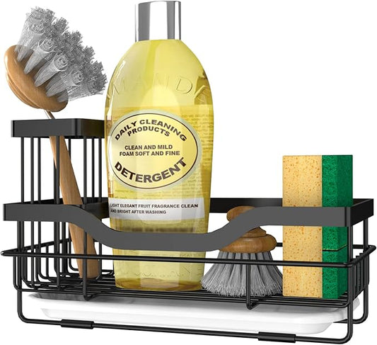 Sponge Holder for Kitchen Caddy Sink Organizer, Multifunctional Rustproof Dish Soap Sponge Caddy for Sink Counter with Detachable Brush Holder & Drain Tray - Storage Kitchen & Home Accessories