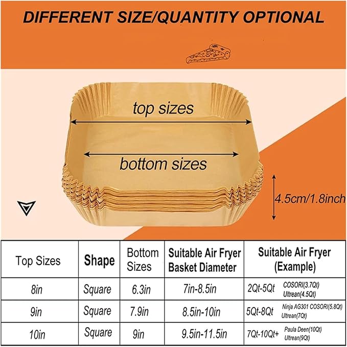 Large Air Fryer Disposable Paper Liners Nonstick 23cm Oven Airfryer Parchment Baking Paper ，Compatible For Ninja，Compatible For COSORI ，Grill Cooking Basket(20cm square,200 Pcs)