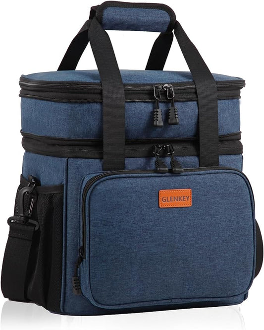 Expandable Large Lunch Box, Insulated Heavy Duty Lunch Bag Waterproof Leakproof Durable Cooler Bag for Men Women Adults Work Construction Camping Trip, 16L, Blue, GLENKEY
