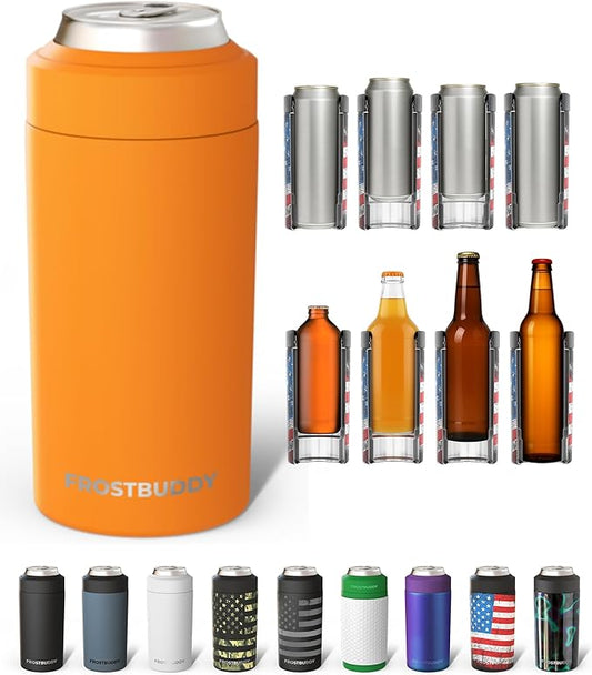Frost Buddy Universal Can Cooler - Fits all - Stainless Steel Can Cooler for 12 oz & 16 oz Regular or Slim Cans & Bottles - Stainless Steel