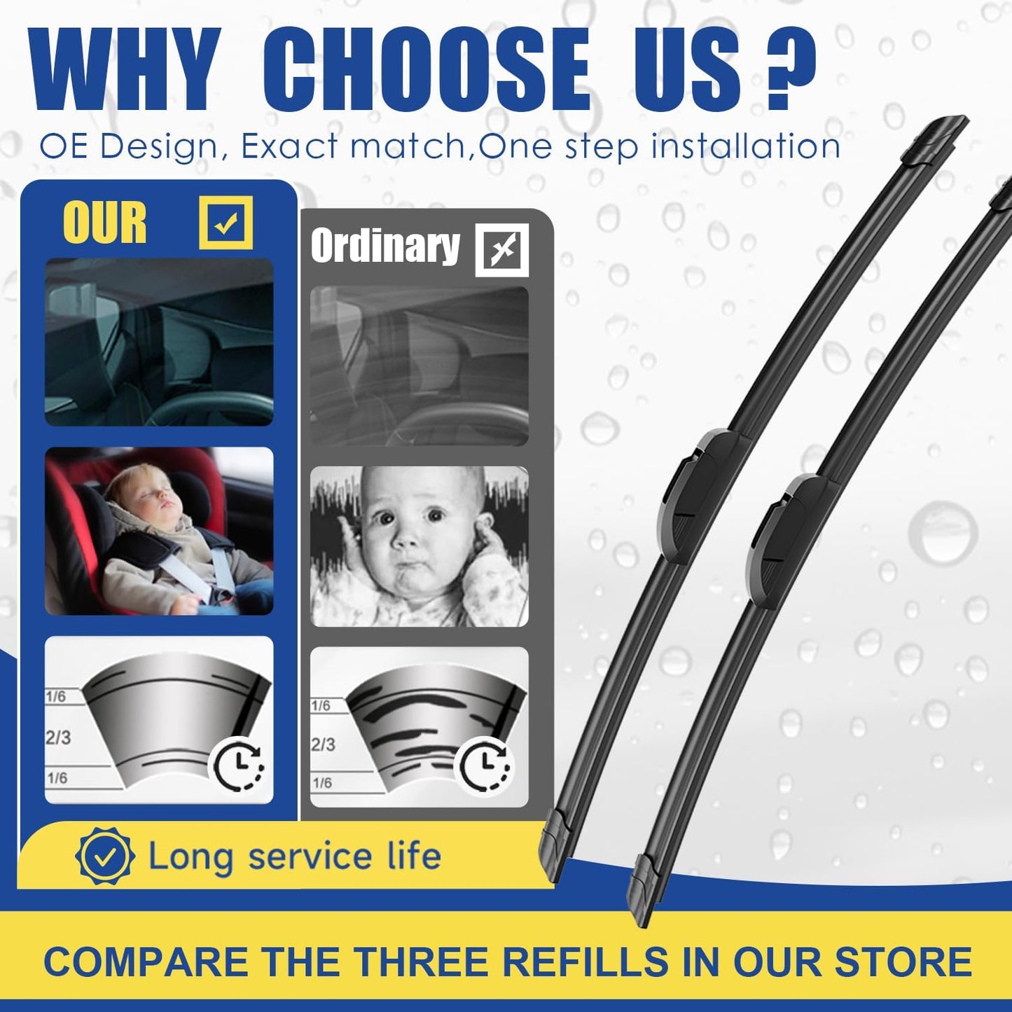 3 wipers Replacement For 2005 2006 2007 2008 2009 2010 Toyota Sienna Original Equipment Windshield Wiper Blades - 26"+19"+16" (Set of 3) U&J HOOK