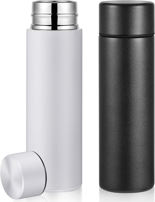Irenare 5oz Mini Water Bottle Mini Insulated Stainless Steel Bottle Purse Water Bottle Cute Leak Proof Flask Keeps Drink Cold and Hot for Purse Women(Black, White,2 Pieces)