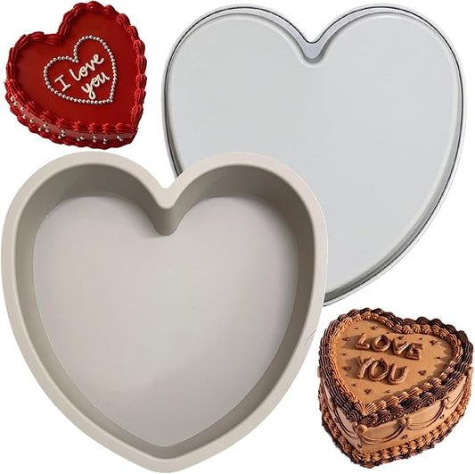 Heart Shaped Cake Pans 8 Inch – Set of 2 Nonstick Silicone Heart Cake Pan for Baking, Oven & Microwave Safe Molds – Durable, Easy-Clean Matte Surface - Grade Novelty Shaped Cake Pans (Gray)