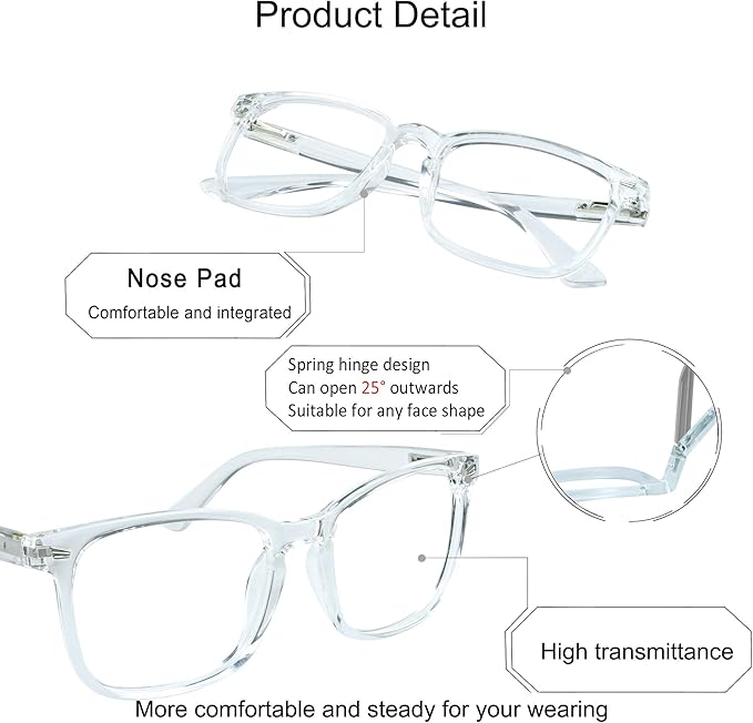 YEIN Bifocal Reading Glasses with Blue Light Blocking Lenses, Bifocal Reader for Women and Men, Vintage Square frame with Spring Hinge (+0.50/+2.50 magnification)