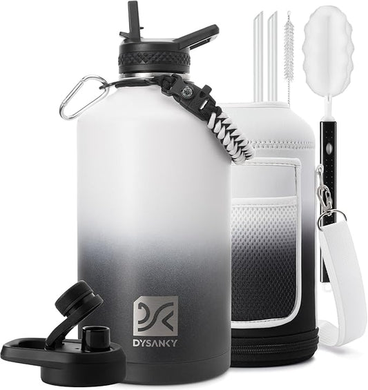 DYSANKY 1 Gallon Insulated Water Bottle | Upgraded Thickened Stainless Steel Metal Portable Sports Large Water Jug for Gym and Hiking with Carrier Bag, Handle Strap | BPA-Free 128 oz