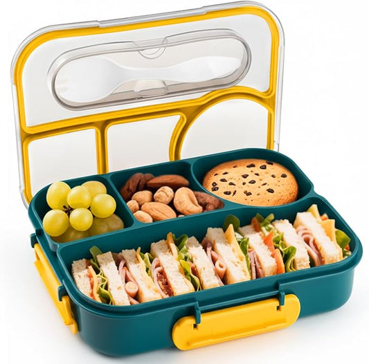 EASYFUN Bento Box Adult, Lunch Box, 4-Compartment Lunch Containers, Drop-Proof, Dishwasher Safe & Made with BPA-Free Materials (Dark blue)