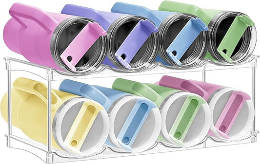 Stackable Water Bottle Organizer for Stanley 40oz Tumblers – Acrylic Water Bottle Holder for Cabinet, Pantry, Large Tumbler Organizer Storage Rack, Stanley Cup Storage, 2 Tier, Holds 8 Bottles