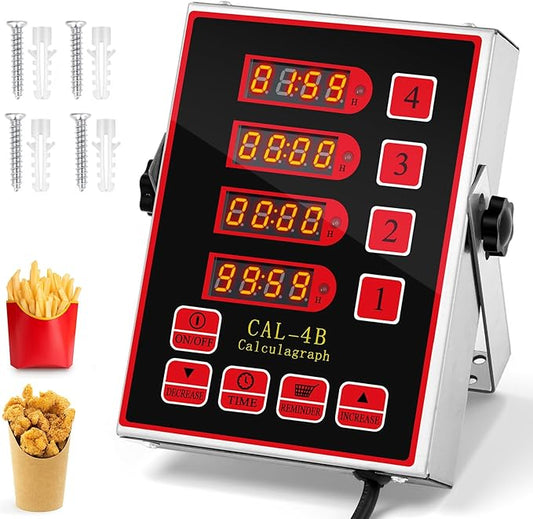 Relaxweex 1 Pack Commercial 4 Channel Digital Kitchen Timer, Multi-Countdown Timer with Loud Alarm & Large LCD Display, Wall Mount or Countertop for Restaurant, Fry Station, Baking & Lab Use