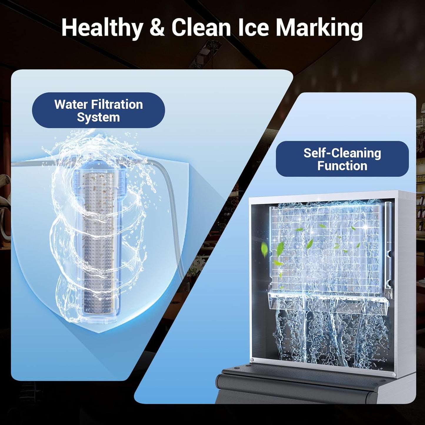 Commercial Ice Machine 600LBS/24H, 400LBS Storage, Ice Ready in 5-15min, Self-Cleaning Stainless Steel Industrial Ice Maker with Timer & Ice Thickness Control for bar Cafe, Restaurant Business