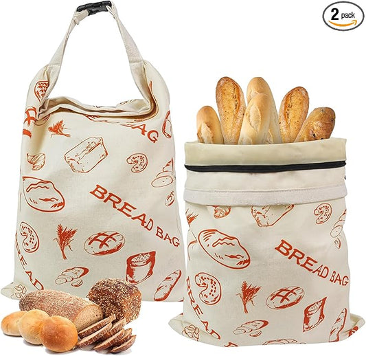 Reusable Beeswax Bread Bags for Homemade Bread, 2 Pack XL 17x13 Inch – Natural Cotton Linen Sourdough Storage Bags-Only One Bag Had Zipper