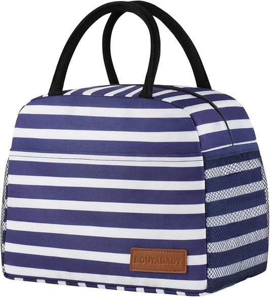 douyadady Lunch Bag Women/Men Lunch Box Women/Men (Dark blue+White Stripes)