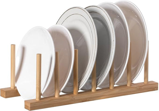 Set of 2 Bamboo Wooden Dish Drainer Rack, Plate Rack, and Drying Drainer (6 Grid)