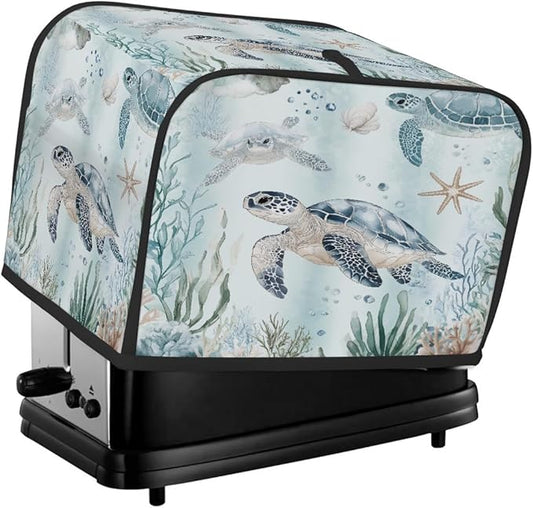 2 Slice Toaster Cover,Ocean Sea Turtles Small Kitchen Appliance Bread Machine Cover with Pockets,Dust & Fingerprint Protection