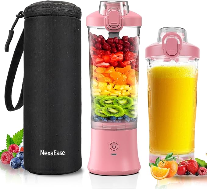 Portable Blender Personal Juicer for Shakes and Smoothies - 20 OZ Electric Protein Shaker Bottle with Insulated Sleeve, Travel Lid, USB-C Rechargeable - Mini Small Blender Cup for Kitchen, Office, Gym