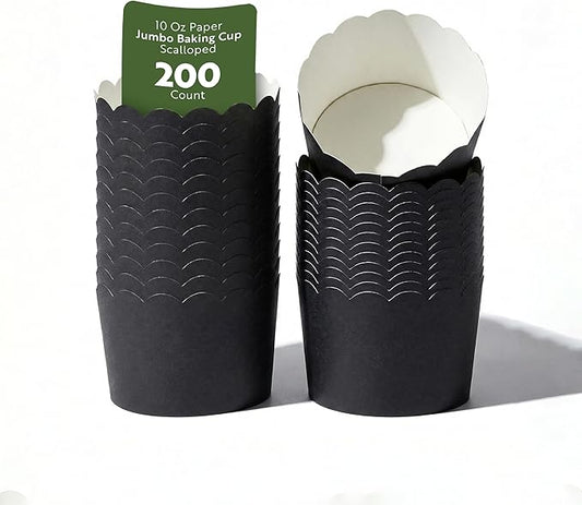 Restaurantware Baking Cups 200 Pack of 10 oz Paper Cupcake Liners Greaseproof Scalloped Oven-Safe Elegant Dessert Muffin Cups Disposable for Parties