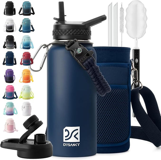 DYSANKY 32 oz Insulated Water Bottle | Thickened Stainless Steel Vacuum Metal | Portable Sports Water Jug for Gym and Hiking with Straw, Carrier Bag, Handle Strap | BPA-Free 32 oz