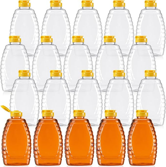 Layhit 20 Pieces 32 oz Plastic Honey Jars Clear Plastic Honey Bottles with Lids Container Dispenser with Flip Lid Empty Squeeze Bottle for Easy Storing and Dispensing(Classic)